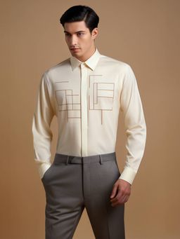 HE SPOKE - Cream Embroidered Smart Casual Shirt