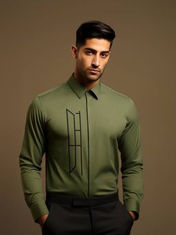 HE SPOKE - Olive Solid Smart Casual Shirt
