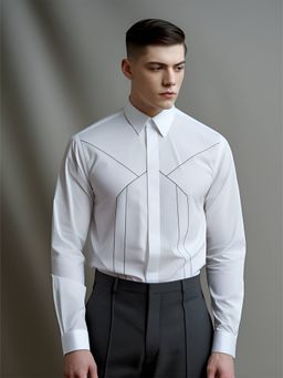 HE SPOKE - White Embroidered Semi Formal Shirt