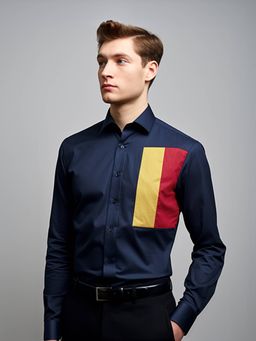 HE SPOKE - Navy Colorblocked Smart Casual Shirt