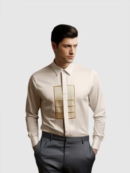 HE SPOKE - Cream Solid Smart Casual Shirt
