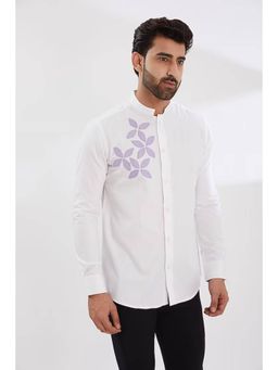 HE SPOKE - White Patchwork Solid Smart Casual Shirt
