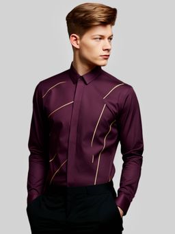HE SPOKE - Burgundy Solid Party Shirt