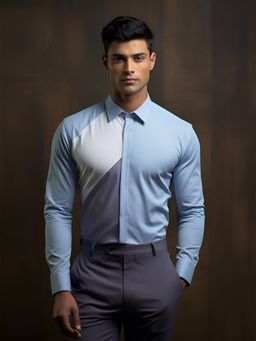 HE SPOKE - Blue Colorblocked Formal Shirt