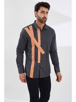 HE SPOKE - Dark Grey Colorblock Smart Casual Shirt
