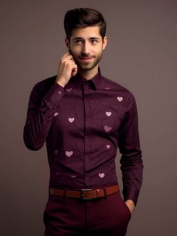 HE SPOKE - Burgundy Printed Party Shirt