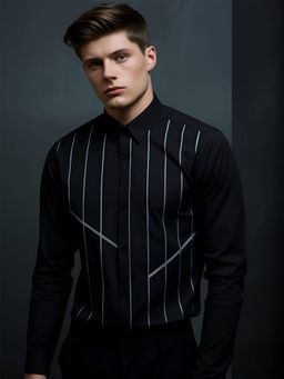 HE SPOKE - Black Stripes Party Shirt