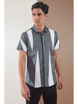HE SPOKE - Grey Colorblocked Smart Casual Shirt