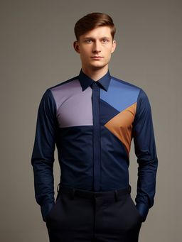 HE SPOKE - Navy Colorblocked Party Shirt