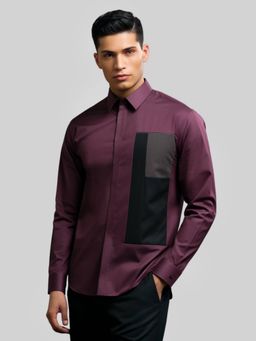 HE SPOKE - Burgundy Colorblocked Smart Casual Shirt