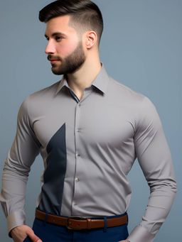HE SPOKE - Grey Colorblocked Formal Shirt