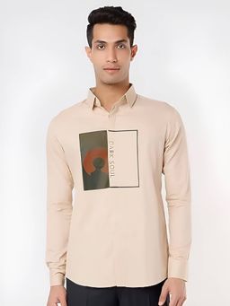 HE SPOKE - Cream Printed Smart Casual Shirt