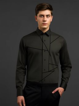 HE SPOKE - Olive Embroidered Smart Casual Shirt