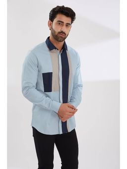 HE SPOKE - Blue Colorblocked Smart Casual Shirt