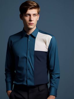 HE SPOKE - Blue Colorblocked Smart Casual Forest Shirt