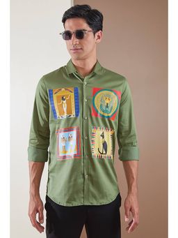HE SPOKE - Green Printed Smart Casual Shirt