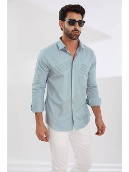 HE SPOKE - Blue Embroidered Smart Casual Shirt