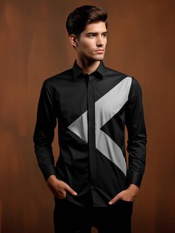 HE SPOKE - Black Colorblocked Smart Casual Shirt