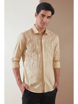 HE SPOKE - Cream Embroidered Smart Casual Shirt