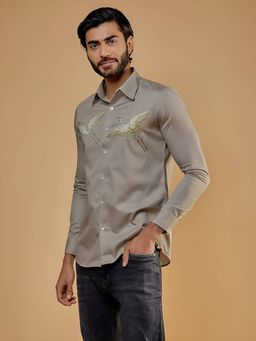 HE SPOKE - Grey Graphic Smart Casual Shirt