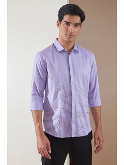HE SPOKE - Lavender Embroidered Smart Casual Shirt