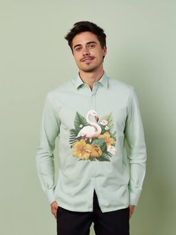 HE SPOKE - Green Graphic Printed Smart Casual Shirt