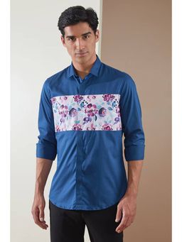 HE SPOKE - Blue Floral Printed Smart Casual Shirt