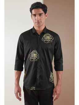 HE SPOKE - Black Floral Party Wear Shirt