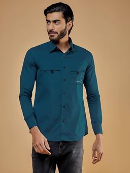 HE SPOKE - Forest Blue Solid Smart Casual Shirt