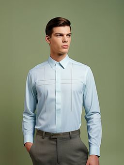 HE SPOKE - Blue Solid Smart Casual Shirt