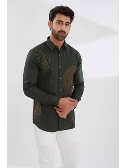 HE SPOKE - Olive Embroidered Party Shirt