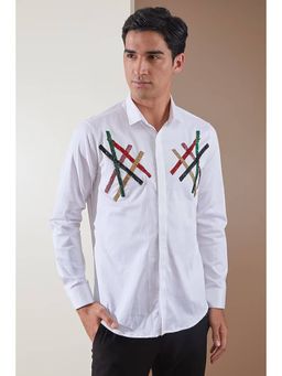 HE SPOKE - White Embellished Party Shirt