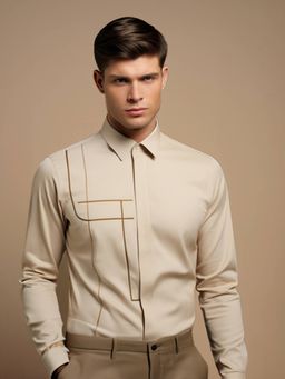 HE SPOKE - Cream Solid Smart Casual Shirt