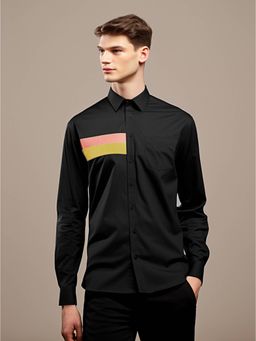 HE SPOKE - Black Colorblocked Party Shirt