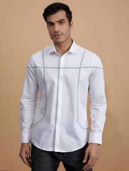 HE SPOKE - White Patchwork Semi Formal Shirt