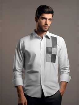 HE SPOKE - White Colorblocked Semi Formal Shirt