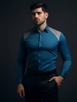 HE SPOKE - Forest Blue Colorblocked Smart Casual Shirt