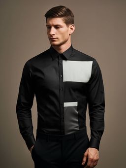 HE SPOKE - Black Colorblocked Smart Casual Shirt