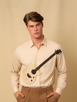 HE SPOKE - Cream Graphic Printed Smart Casual Shirt