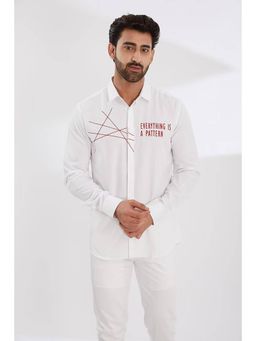 HE SPOKE - White Typography Smart Casual Shirt