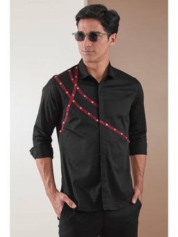 HE SPOKE - Black Printed Party Wear Shirt