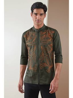 HE SPOKE - Olive Embroidered Smart Casual Shirt