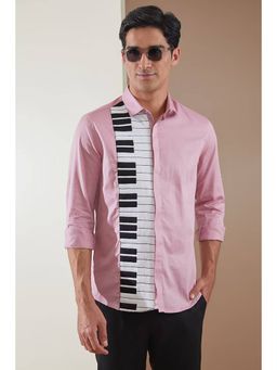 HE SPOKE - Pink Printed Panel Party Shirt