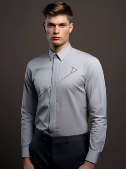 HE SPOKE - Grey Embroidered Semi Formal Shirt