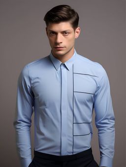 HE SPOKE - Blue Embroidered Semi Formal Shirt