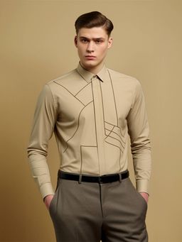 HE SPOKE - Cream Geometric Smart Casual Shirt