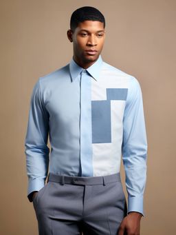 HE SPOKE - Blue Colorblocked Smart Casual Shirt