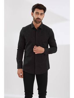 HE SPOKE - Black Embellished Party Shirt