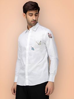 HE SPOKE - White Printed Smart Casual Shirt