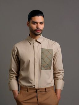 HE SPOKE - Cream Solid Smart Casual Shirt